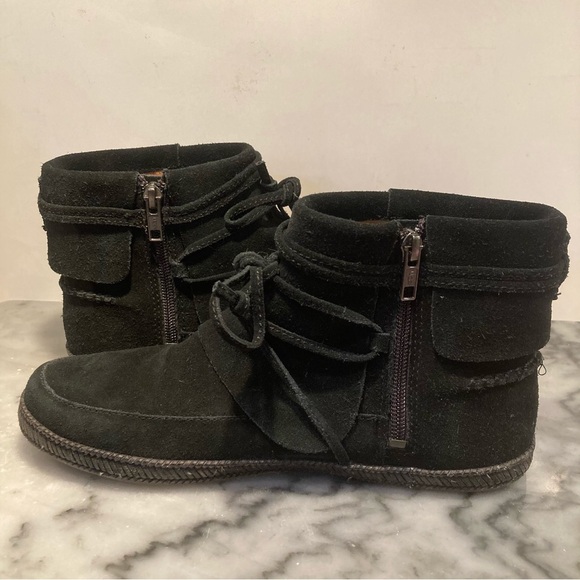 UGG Reid Black Suede Moccasin Booties Women's 8 Narrow Ankle Zip Up Boot - Picture 12 of 14
